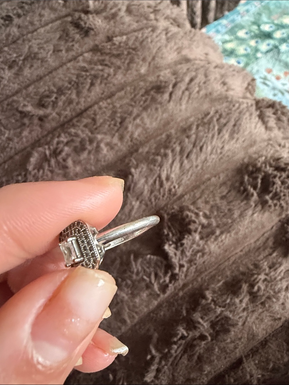 Sterling Silver Halo Engagement Ring with Clear Center Stone - Picture 3 of 6